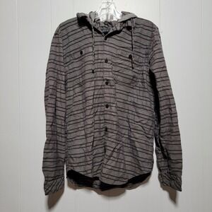 O'Neill‎ Mens Medium Striped Hooded Flannel Button Up Shirt
